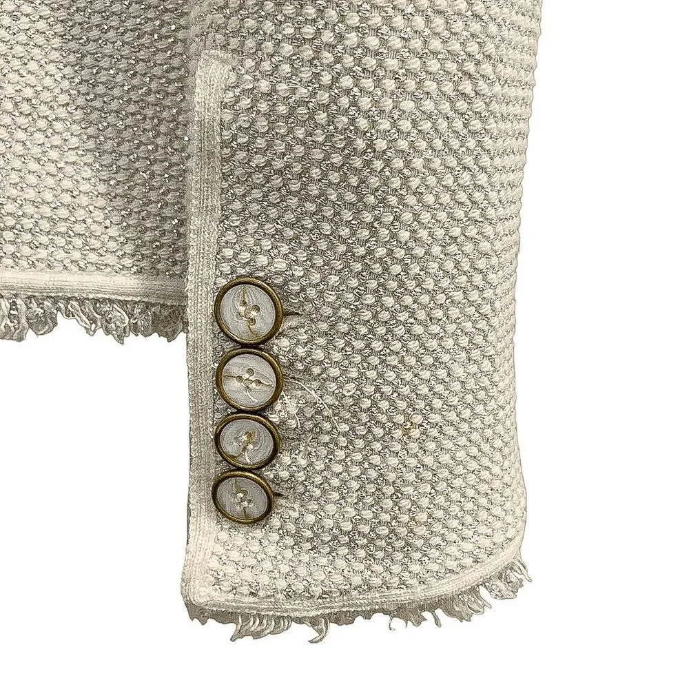 Veronica Beard Carroll Tweed Blazer Jacket Size 0 White Silver Fringe Trim - Picture 8 of 12